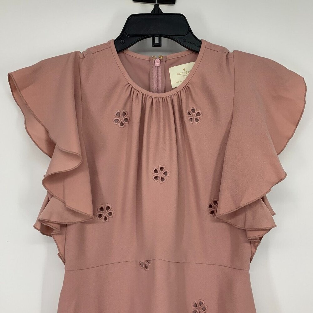 Kate Spade Dress Cutout Crepe Dress Pink Ruffle Eyelet NWT - Picture 7 of 16